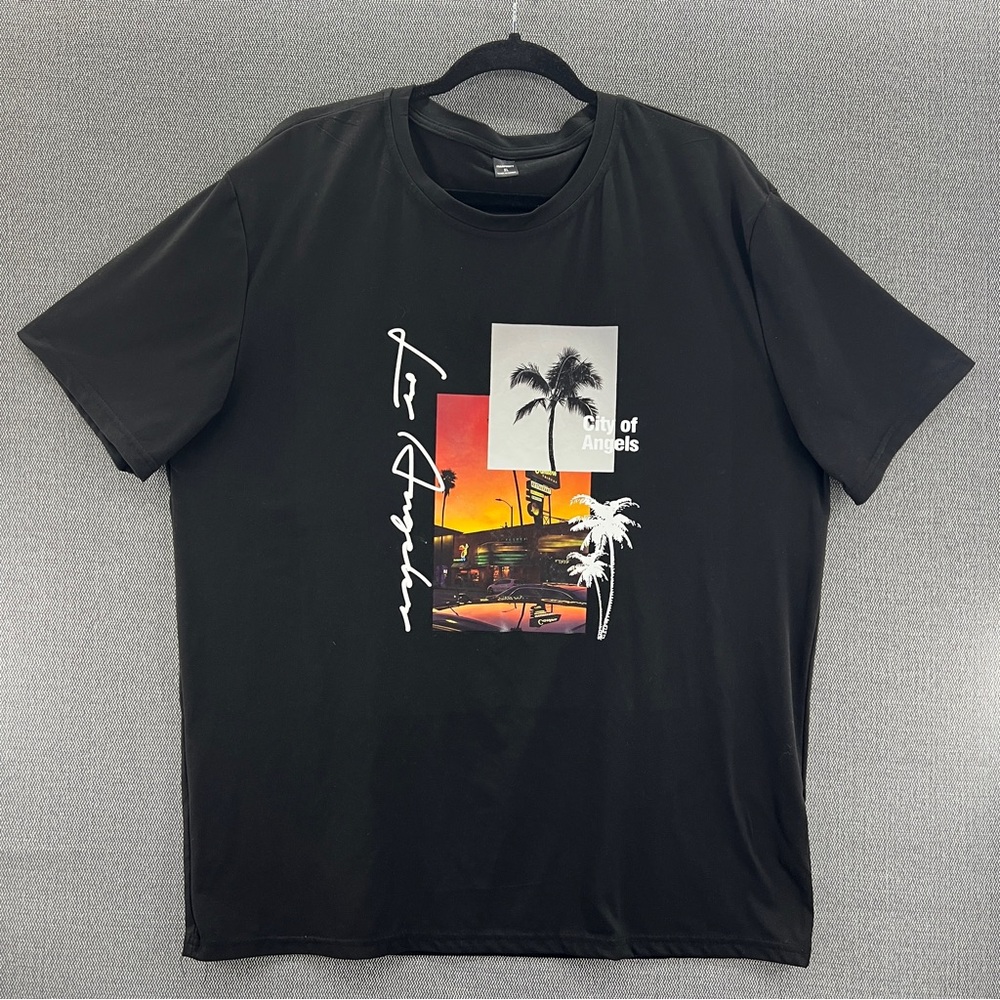 Manfinity Men’s Black Stretch Lightweight Graphic‎ T-Shirt Los Angeles Size XL